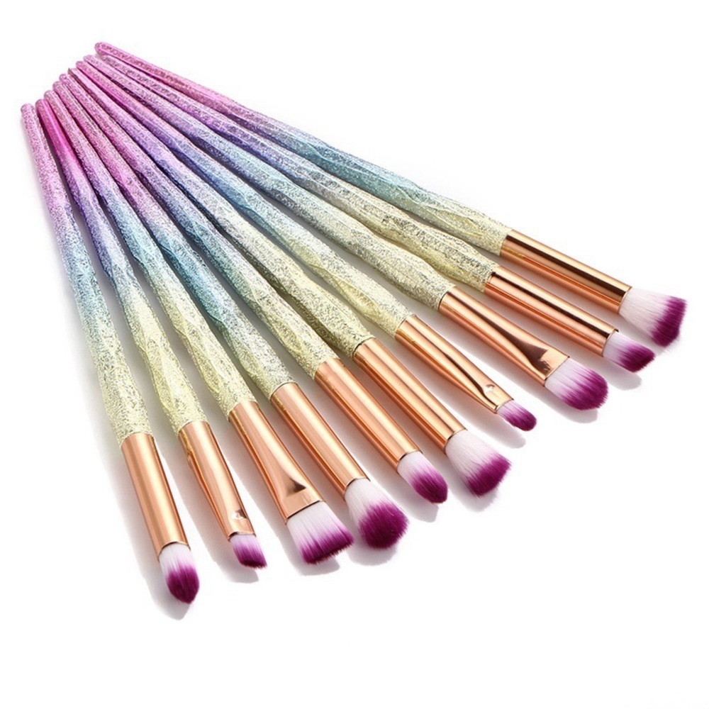 10 Piece Metallic Rainbow Makeup Brush Set w/ Bag - Picture 1 of 8